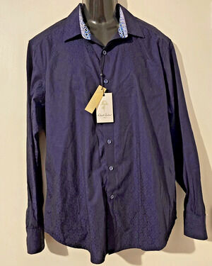 Men’s Robert Graham Long Sleeve Shirt Bayside Navy Blue Large NWT